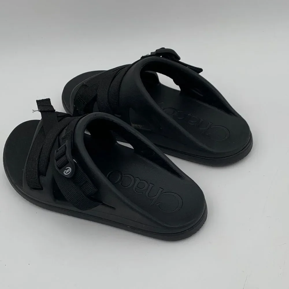 Kids Chaco Black Slide Sandals | Youth 3 | Damaged Strap | Play Shoes